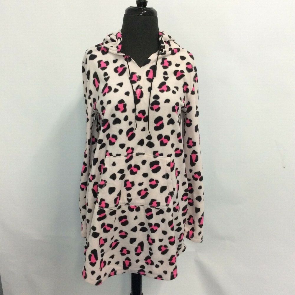 SO Intimates Large Hoodie Pink Black Animal Print